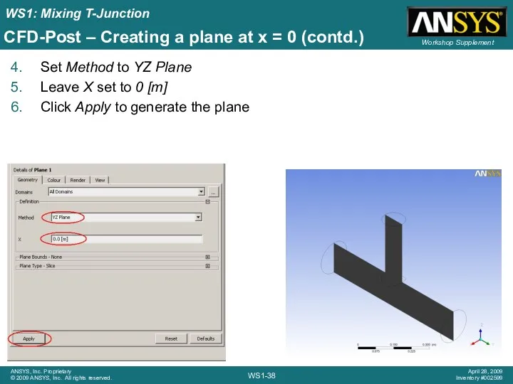 CFD-Post – Creating a plane at x = 0 (contd.)