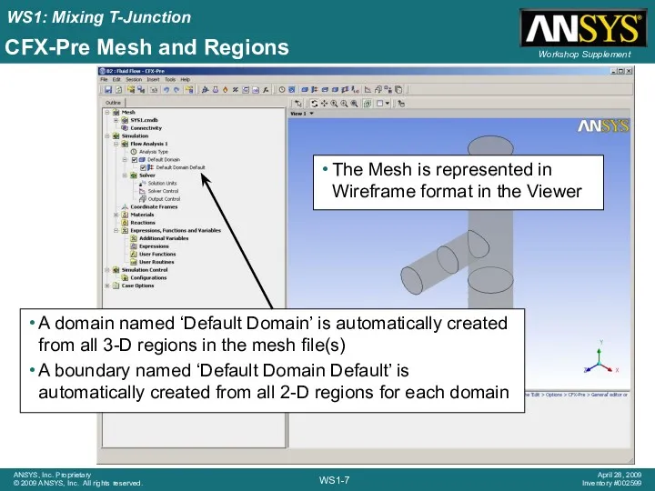 CFX-Pre Mesh and Regions A domain named ‘Default Domain’ is