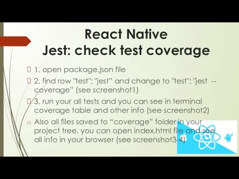 React Native Jest: check test coverage 1. open package.json file