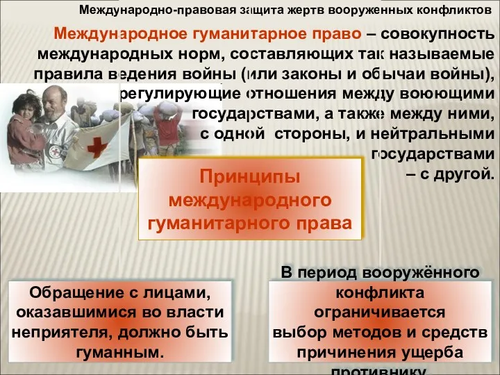 Международно-правовая защита жертв вооруженных конфликтов Международное гуманитарное право – совокупность