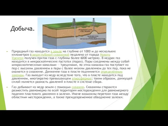 Добыча. Природный газ находится в земле на глубине от 1000