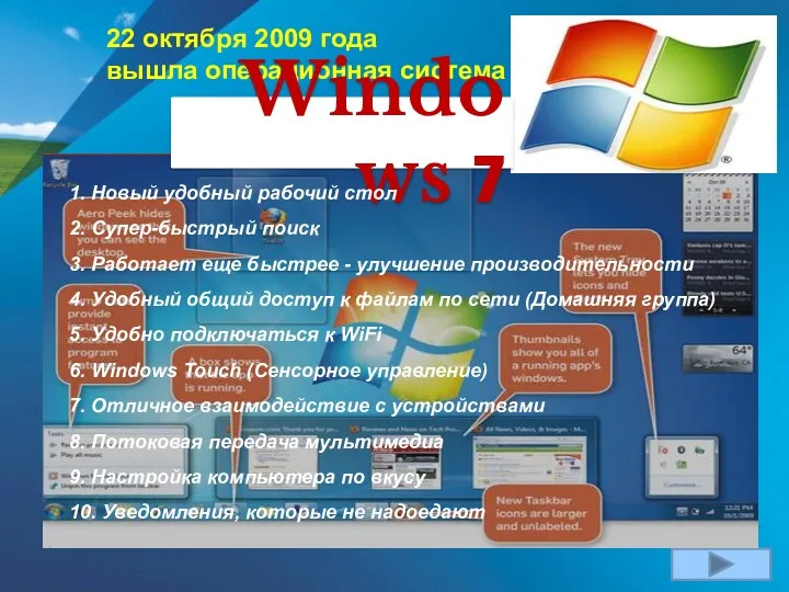 22 октября 2009 года вышла операционная система Windows 7 1.