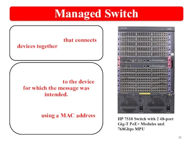 HP 7510 Switch with 2 48-port Gig-T PoE+ Modules and 768Gbps MPU