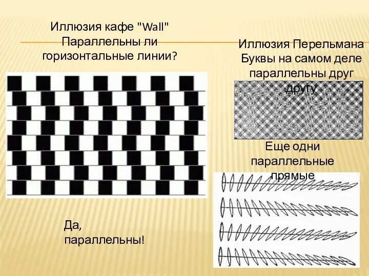 Иллюзия Перельмана Буквы на самом деле параллельны друг другу Еще