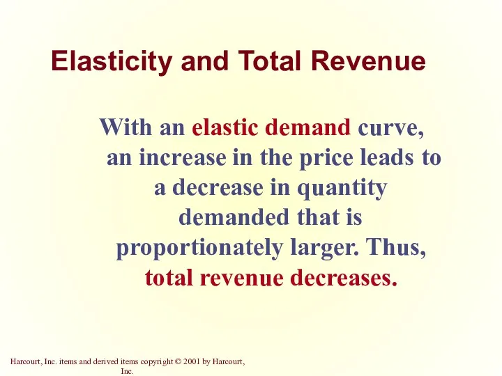 Elasticity and Total Revenue With an elastic demand curve, an