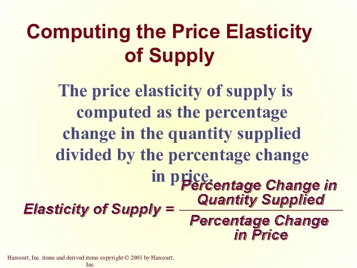 Computing the Price Elasticity of Supply The price elasticity of
