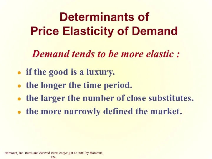 Determinants of Price Elasticity of Demand Demand tends to be