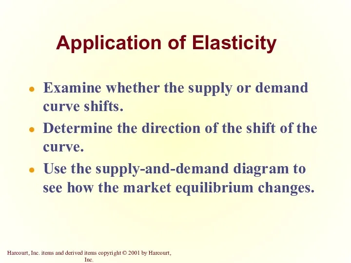 Application of Elasticity Examine whether the supply or demand curve