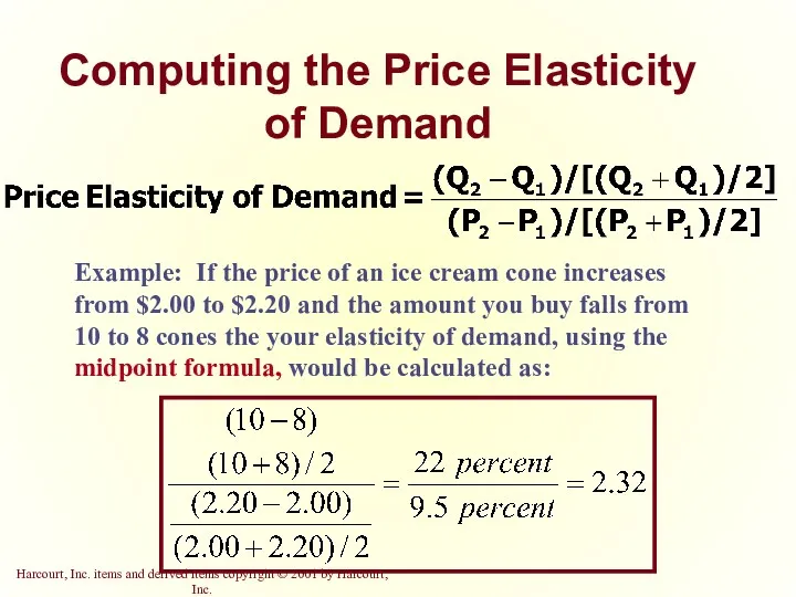 Computing the Price Elasticity of Demand Example: If the price