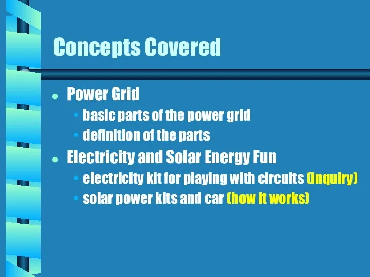 Concepts Covered Power Grid basic parts of the power grid