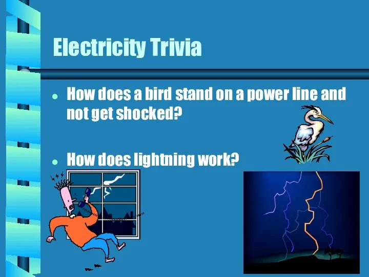 Electricity Trivia How does a bird stand on a power