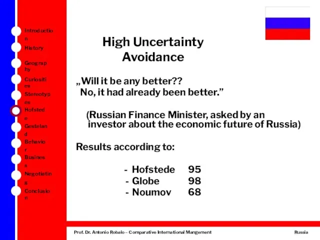 High Uncertainty Avoidance „Will it be any better?? No, it