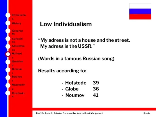 Low Individualism “My adress is not a house and the