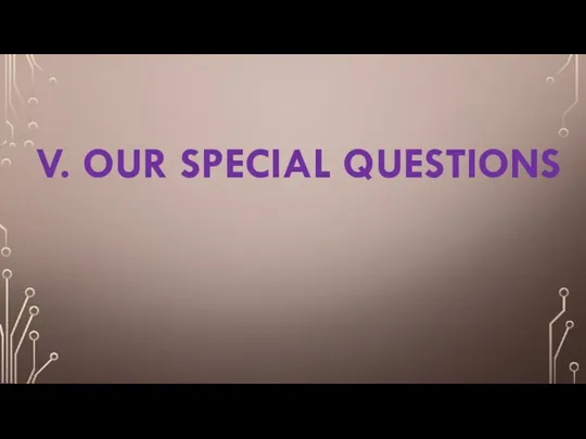 V. OUR SPECIAL QUESTIONS