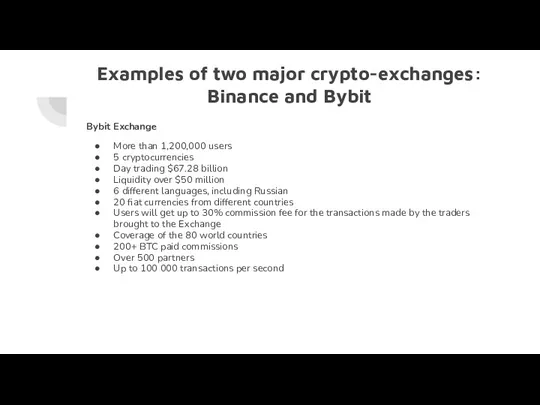 Examples of two major crypto-exchanges: Binance and Bybit Bybit Exchange More than 1,200,000