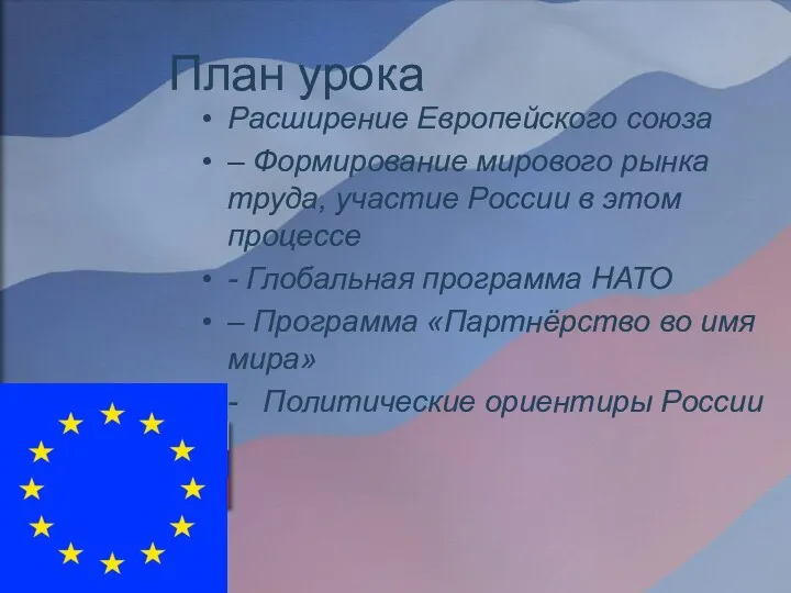 План урока Расширение Европейского союза – Формирование мирового рынка труда,