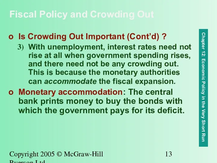 Copyright 2005 © McGraw-Hill Ryerson Ltd. Fiscal Policy and Crowding