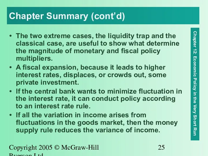 Copyright 2005 © McGraw-Hill Ryerson Ltd. Chapter Summary (cont’d) The