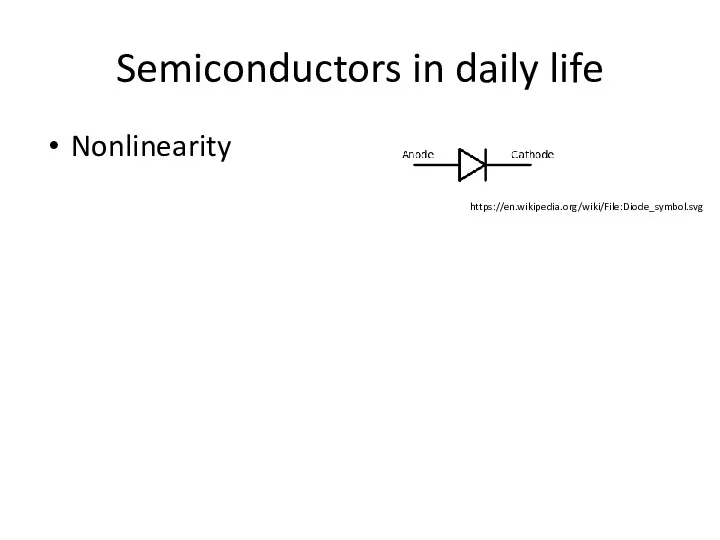 Semiconductors in daily life Nonlinearity https://en.wikipedia.org/wiki/File:Diode_symbol.svg