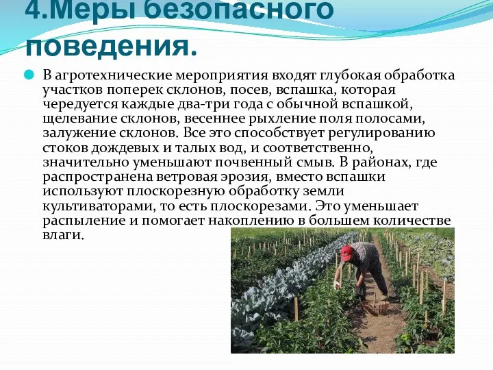 4.Меры безопасного поведения. В агротехнические мероприятия входят глубокая обработка участков