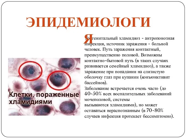 Урогенитальный хламидиоз - антропонозная инфекция, источник заражения - больной человек.