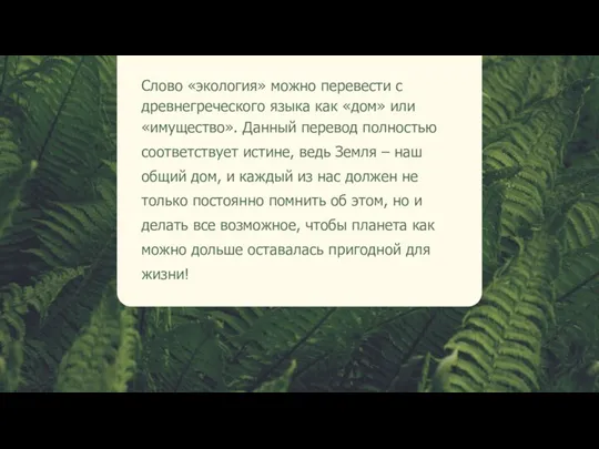 Слово «экология» можно перевести с древнегреческого языка как «дом» или