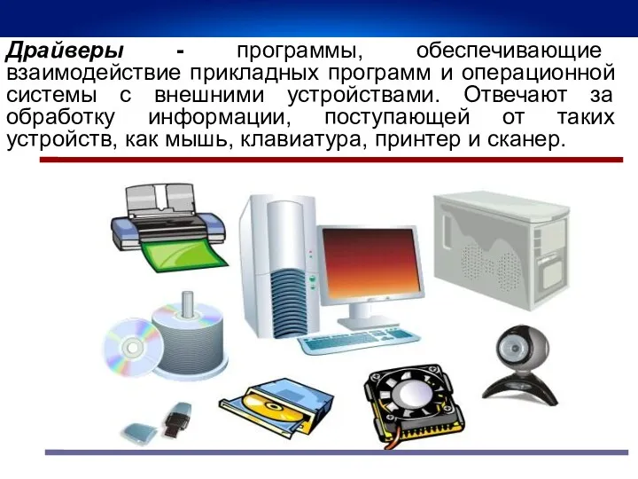 Драйверы - программы, обеспечивающие взаимодействие прикладных программ и операционной системы