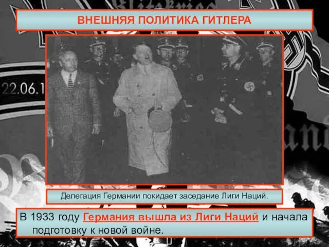 ВНЕШНЯЯ ПОЛИТИКА ГИТЛЕРА В 1933 году Германия вышла из Лиги