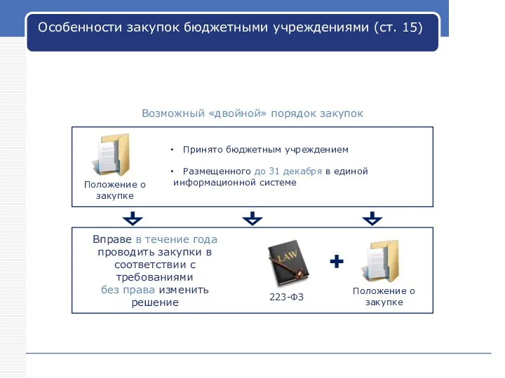 Возможный «двойной» порядок закупок Вправе в течение года проводить закупки