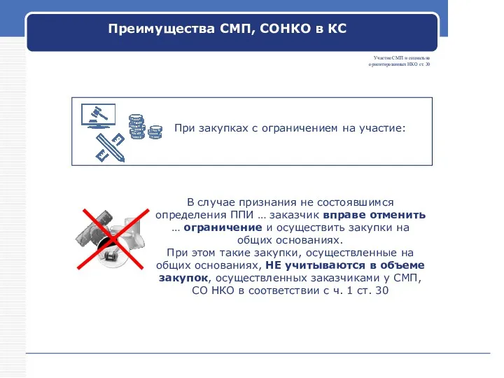 Участие СМП и социально ориентированных НКО ст. 30 При закупках