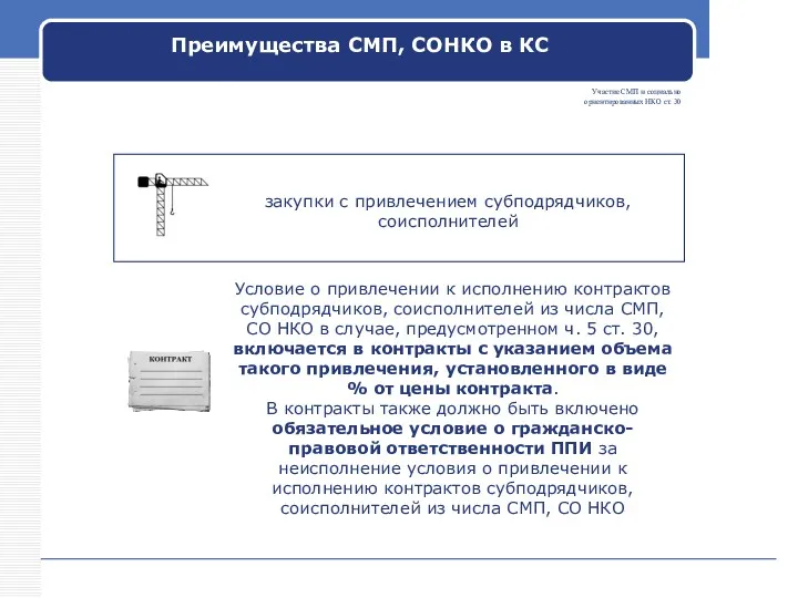 Участие СМП и социально ориентированных НКО ст. 30 закупки с