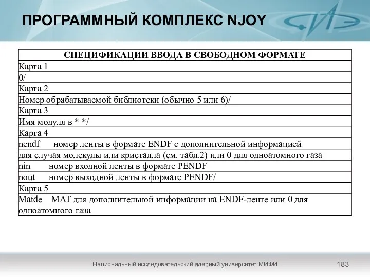 ПРОГРАММНЫЙ КОМПЛЕКС NJOY Национальный исследовательский ядерный университет МИФИ