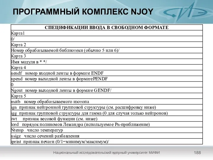 ПРОГРАММНЫЙ КОМПЛЕКС NJOY Национальный исследовательский ядерный университет МИФИ