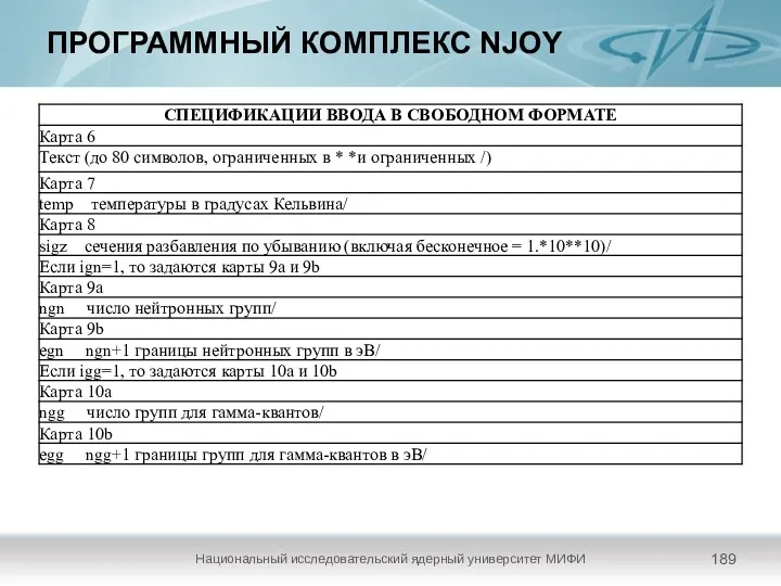 ПРОГРАММНЫЙ КОМПЛЕКС NJOY Национальный исследовательский ядерный университет МИФИ