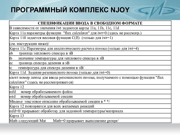 ПРОГРАММНЫЙ КОМПЛЕКС NJOY