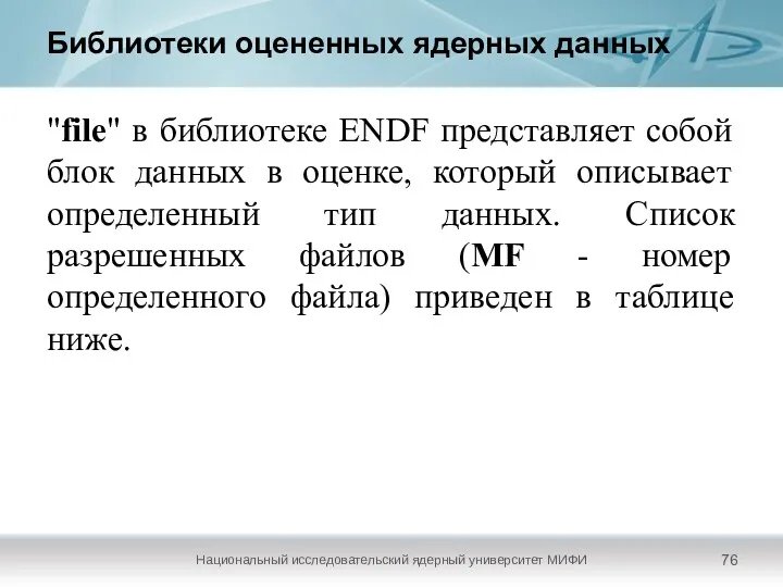 Библиотеки оцененных ядерных данных Национальный исследовательский ядерный университет МИФИ "file"