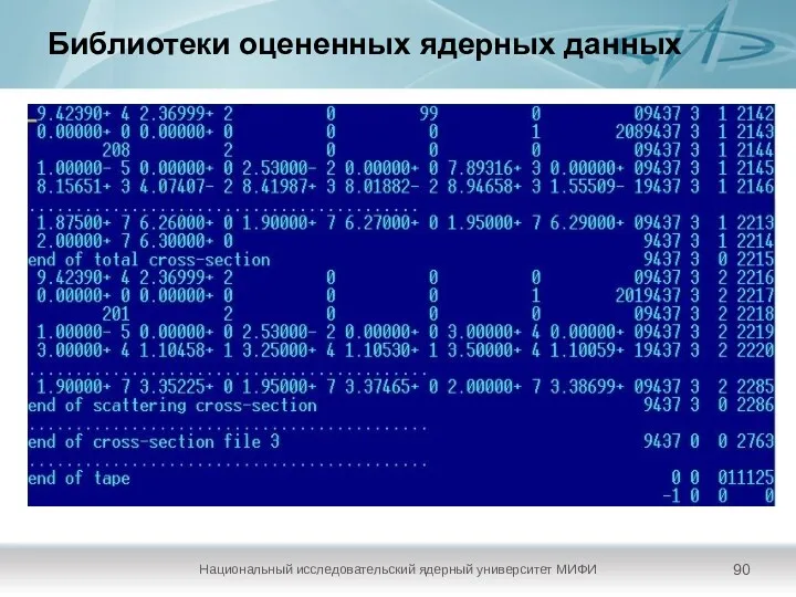 Библиотеки оцененных ядерных данных Национальный исследовательский ядерный университет МИФИ