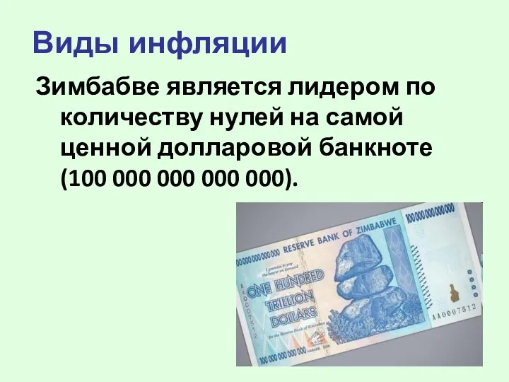 Виды инфляции Зимбабве является лидером по количеству нулей на самой