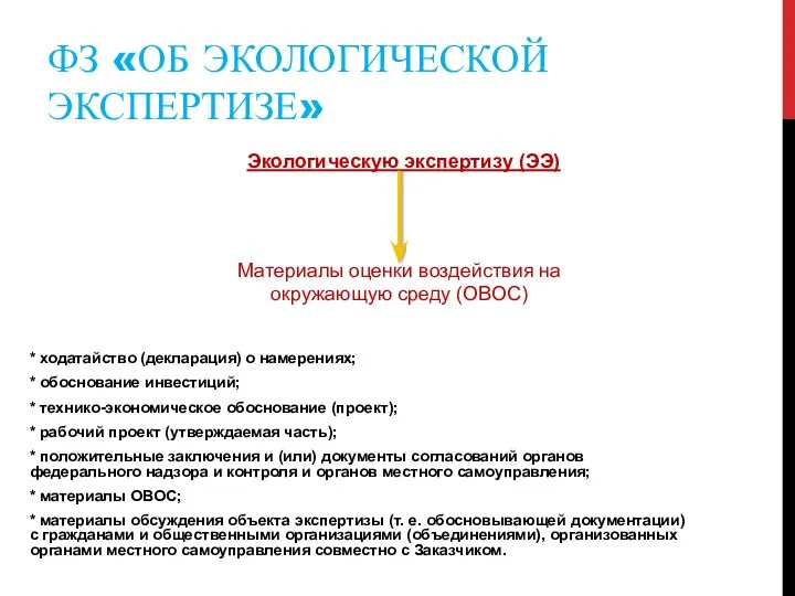 ФЗ «ОБ ЭКОЛОГИЧЕСКОЙ ЭКСПЕРТИЗЕ» * ходатайство (декларация) о намерениях; *