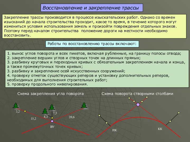 Восстановление и закрепление трассы Закрепление трассы производится в процессе изыскательских