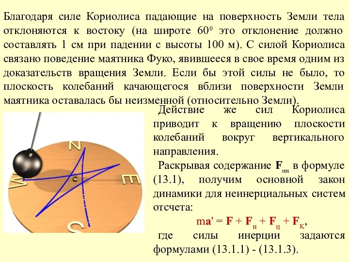 Благодаря силе Кориолиса падающие на поверхность Земли тела отклоняются к