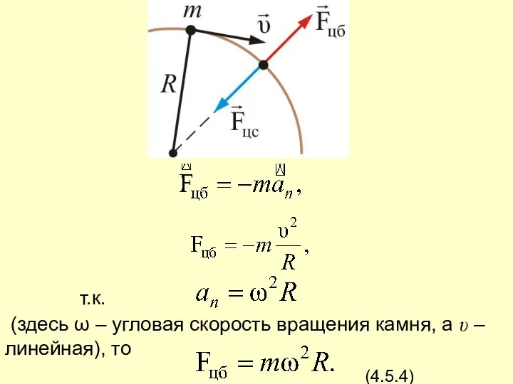 т.к. (здесь ω – угловая скорость вращения камня, а υ – линейная), то (4.5.4)