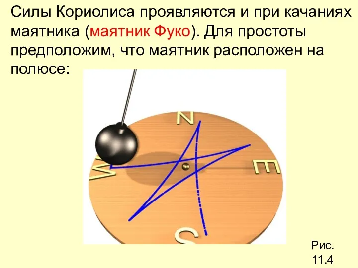 Силы Кориолиса проявляются и при качаниях маятника (маятник Фуко). Для