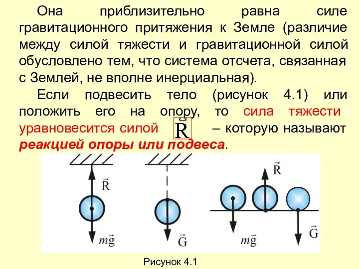 Она приблизительно равна силе гравитационного притяжения к Земле (различие между