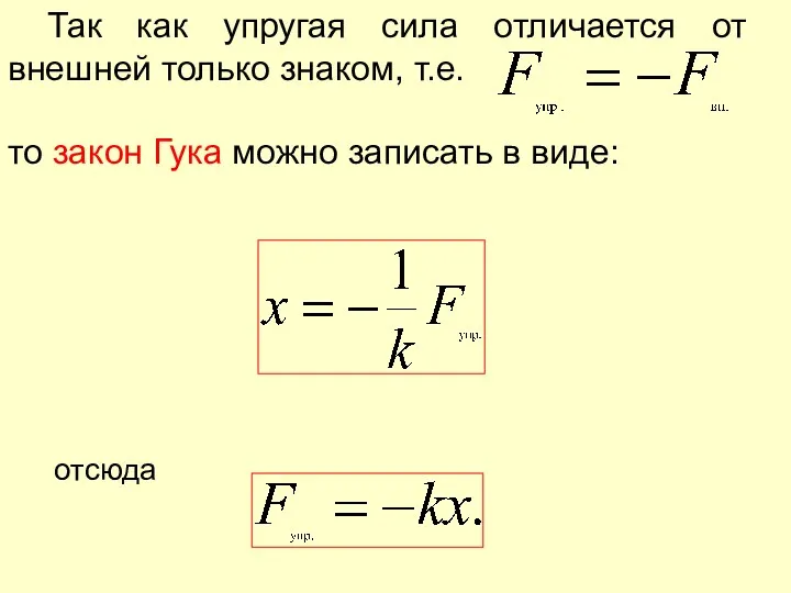 Так как упругая сила отличается от внешней только знаком, т.е.