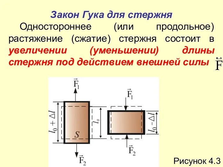 Закон Гука для стержня Одностороннее (или продольное) растяжение (сжатие) стержня