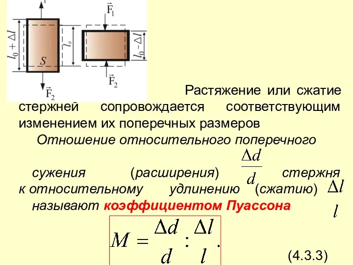 Растяжение или сжатие стержней сопровождается соответствующим изменением их поперечных размеров