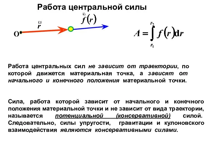 Работа центральных сил не зависит от траектории, по которой движется