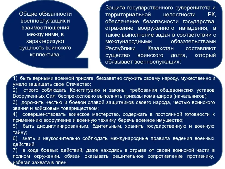 Общие обязанности военнослужащих и взаимоотношения между ними, в характеризуют сущность