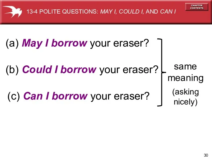 (a) May I borrow your eraser? same meaning (asking nicely)